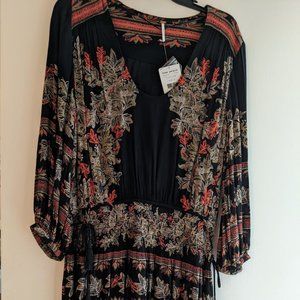 NWT Free People Black Dress with Leaf Print   size M